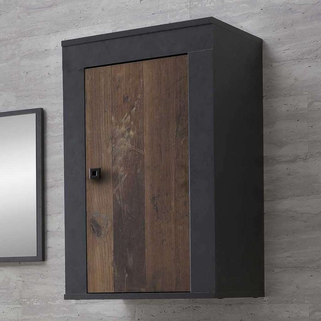 Badezimmer Hängeschrank in Holz Antik Optik Dunkelgrau