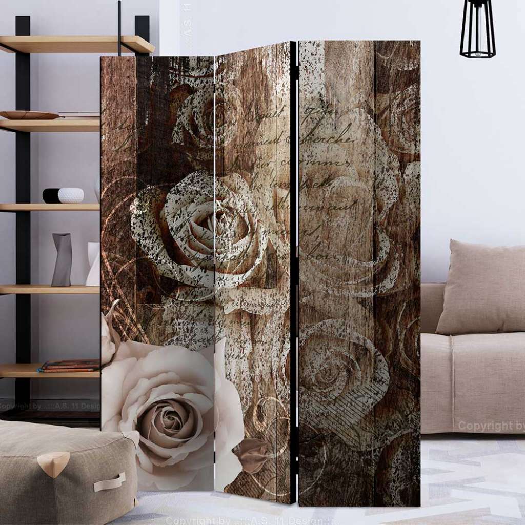Spanische Wand in Naturtönen Rosen Motiv