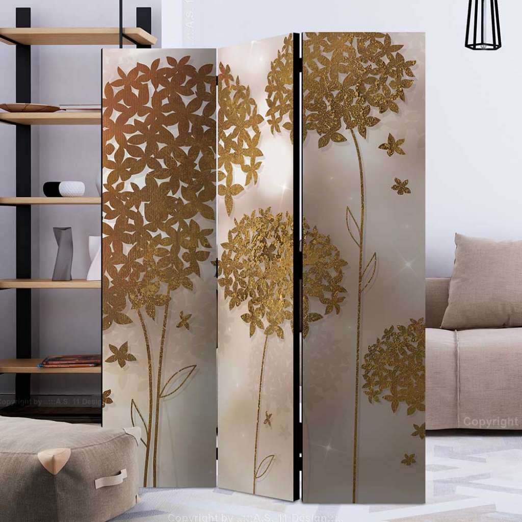 Paravent mit Blumen Motiv Goldfarben Landhausstil