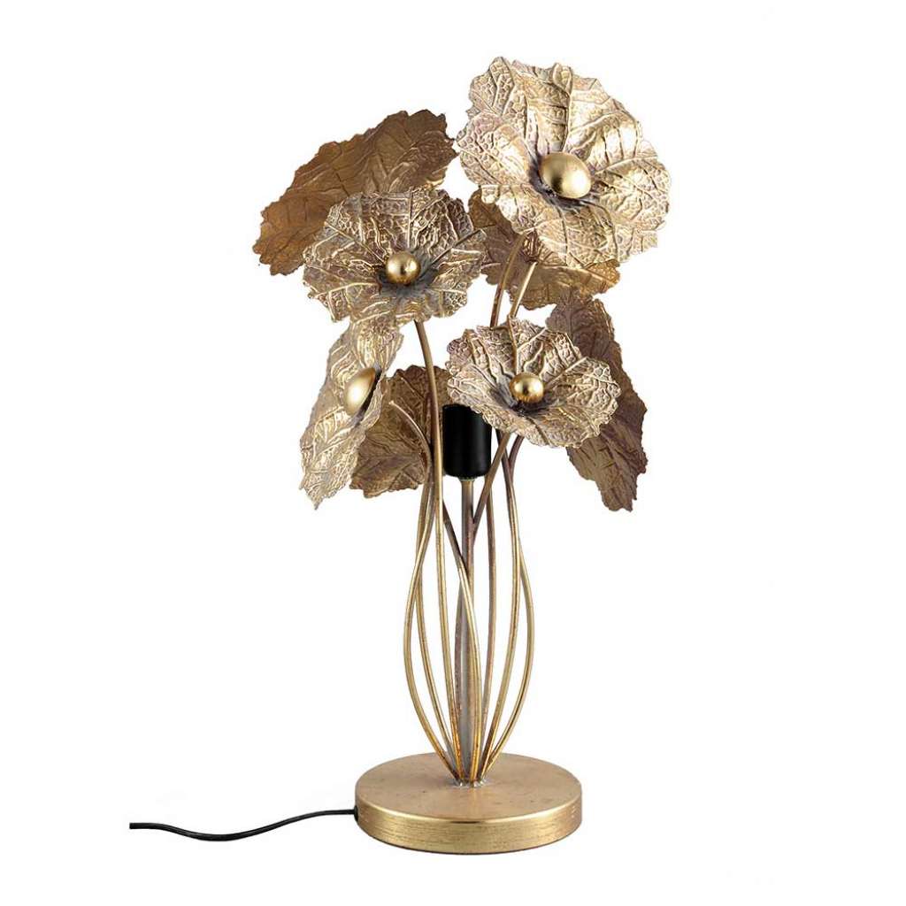 Goldene Tischleuchte im Vintage Look Blumen
