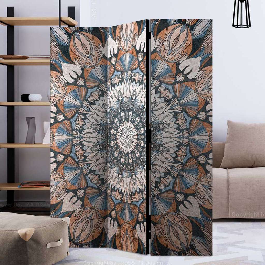 Raumtrenner Paravent mit Leinwand Füllung Mandala Motiv
