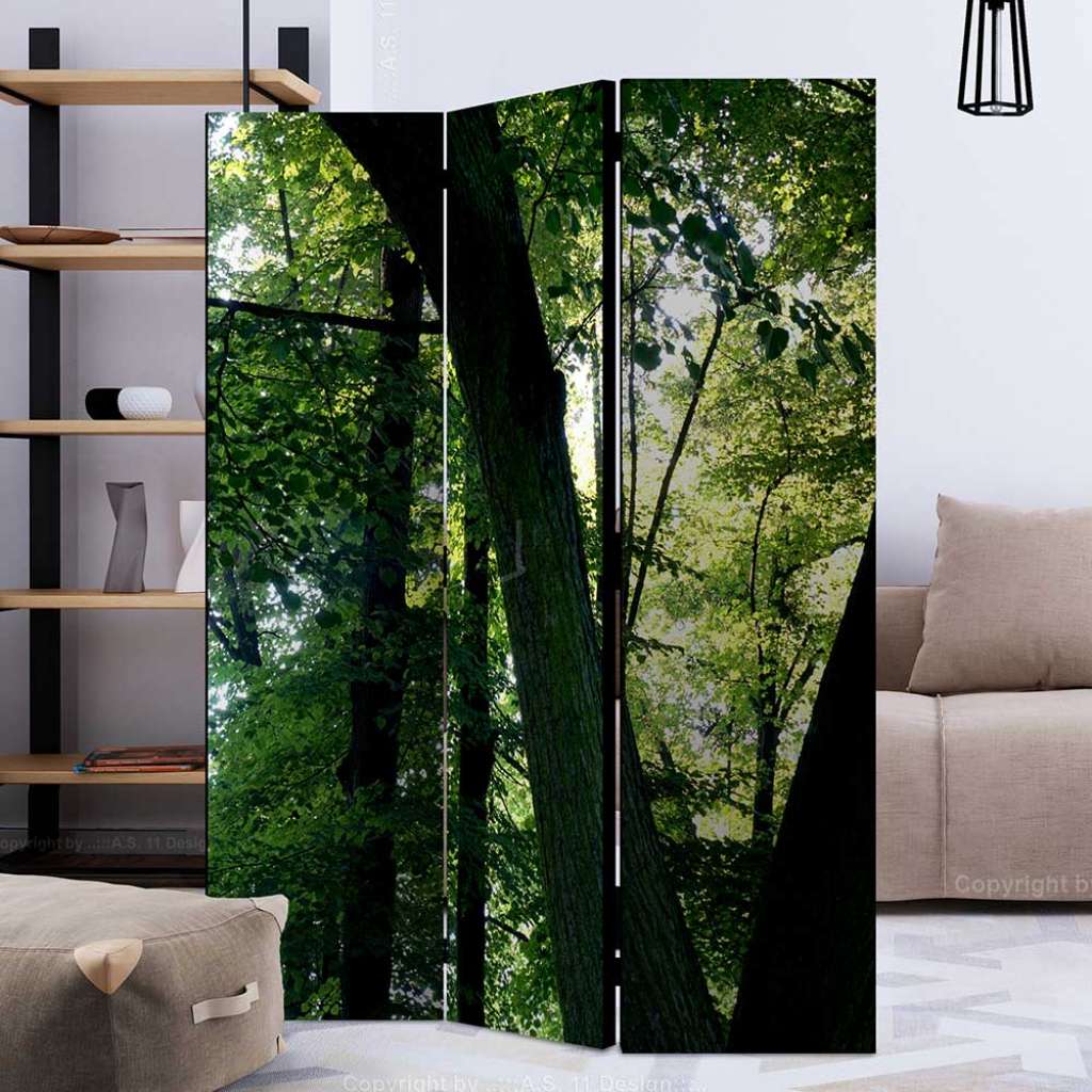 Paravent Natur in Grüntönen Leinwand Füllung