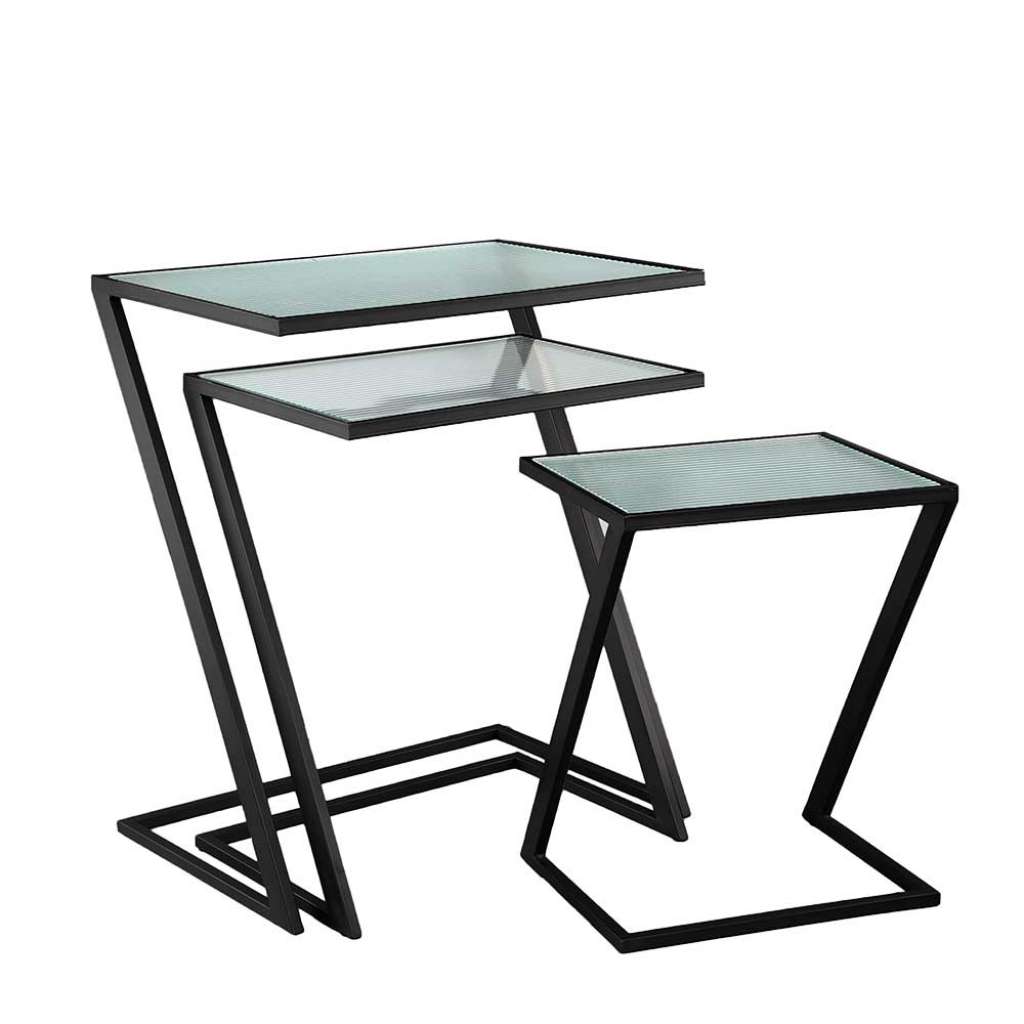 Dreisatztisch in Schwarz und Transparent Strukturglas Tischplatten (dreiteilig)