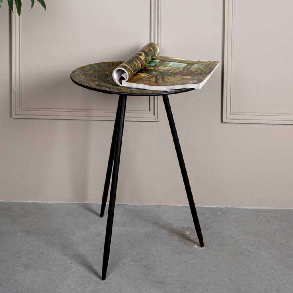 Metall Beistelltisch mit runder Tischplatte Antik Finish
