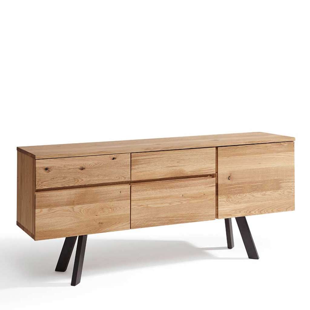 Wildeiche Sideboard aus Massivholz und Metall 3 Türen 2 Schubladen