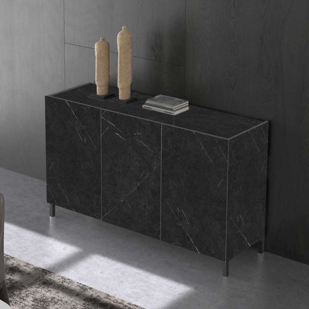 Esszimmersideboard in Marmoroptik Schwarz und Hellgrau