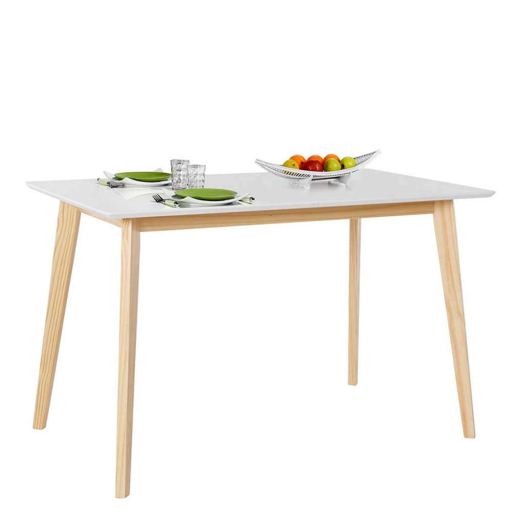 Küchen Tisch im Skandi Design Weiß und Kieferfarben