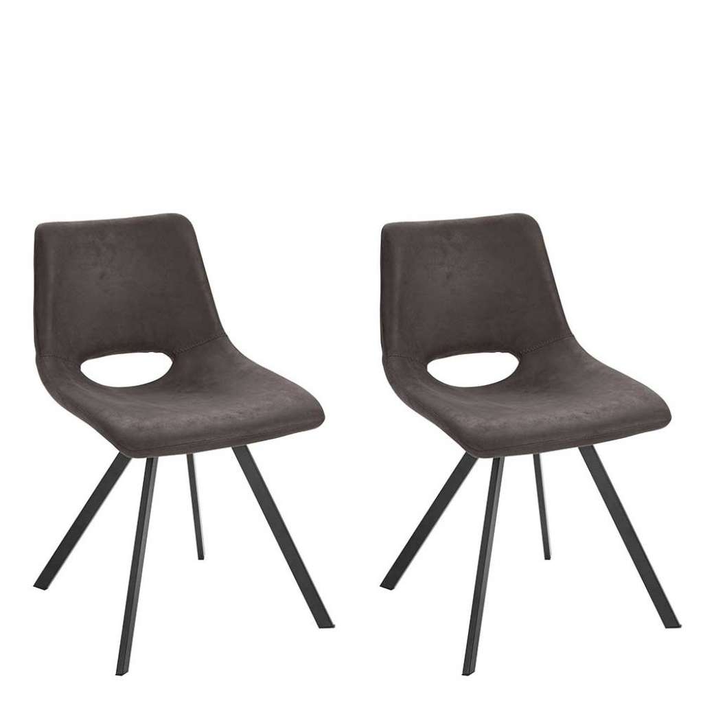 Esstisch Stühle in Grau und Schwarz Microfaser Bezug (2er Set)