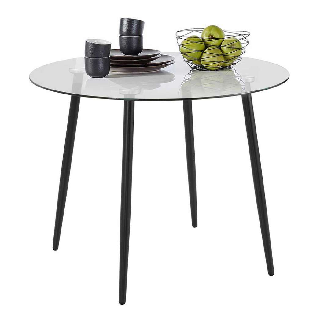 Runder Esszimmertisch aus Glas Metall Vierfußgestell