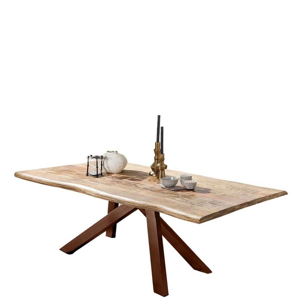 Holztisch Massiv mit Baumkante Industry und Loft Stil