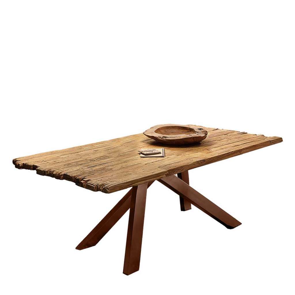 Recycling Esstisch aus Teak Massivholz und Metall Industrie Stil