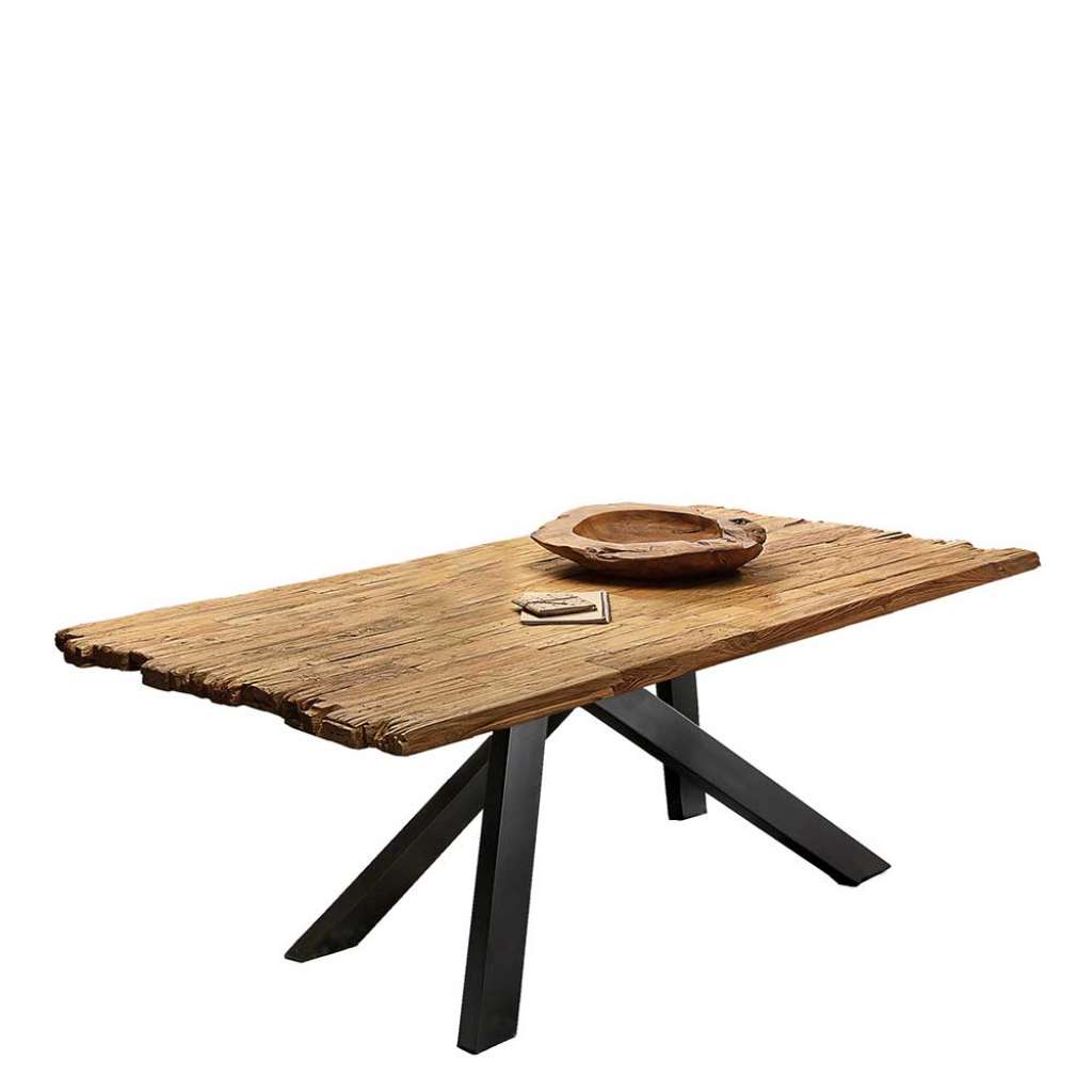 Upcycling Esstisch aus Teak Massivholz und Metall Industry Stil