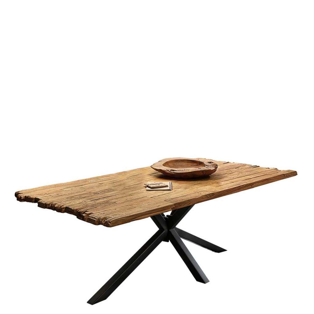 Esszimmer Tisch aus Teak Recyclingholz Spider Gestell schwarz