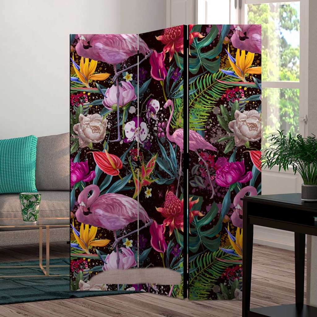 Paravent Sichtschutz mit Leinwand Füllung Dschungel Motiv
