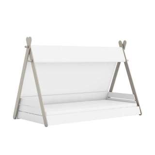 Zelt Kinderbett in Weiß und Beige Vorhang