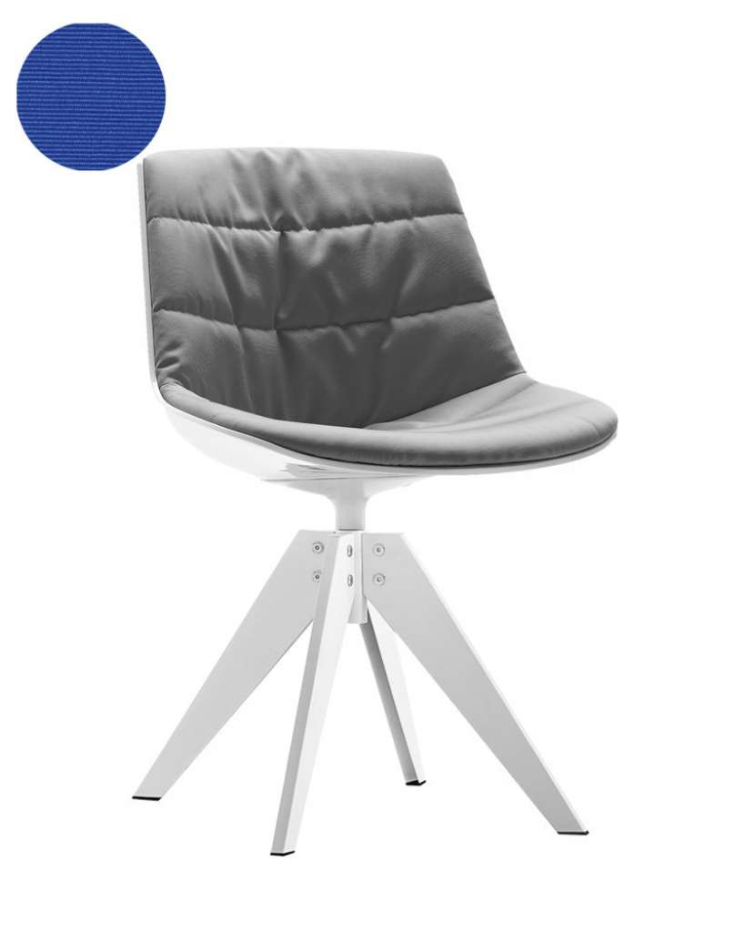 MDF Italia - Flow VN Drehstuhl Stahlgestell gepolstert - Manila 754 königsblau -  Schale und Gestell weiß - indoor