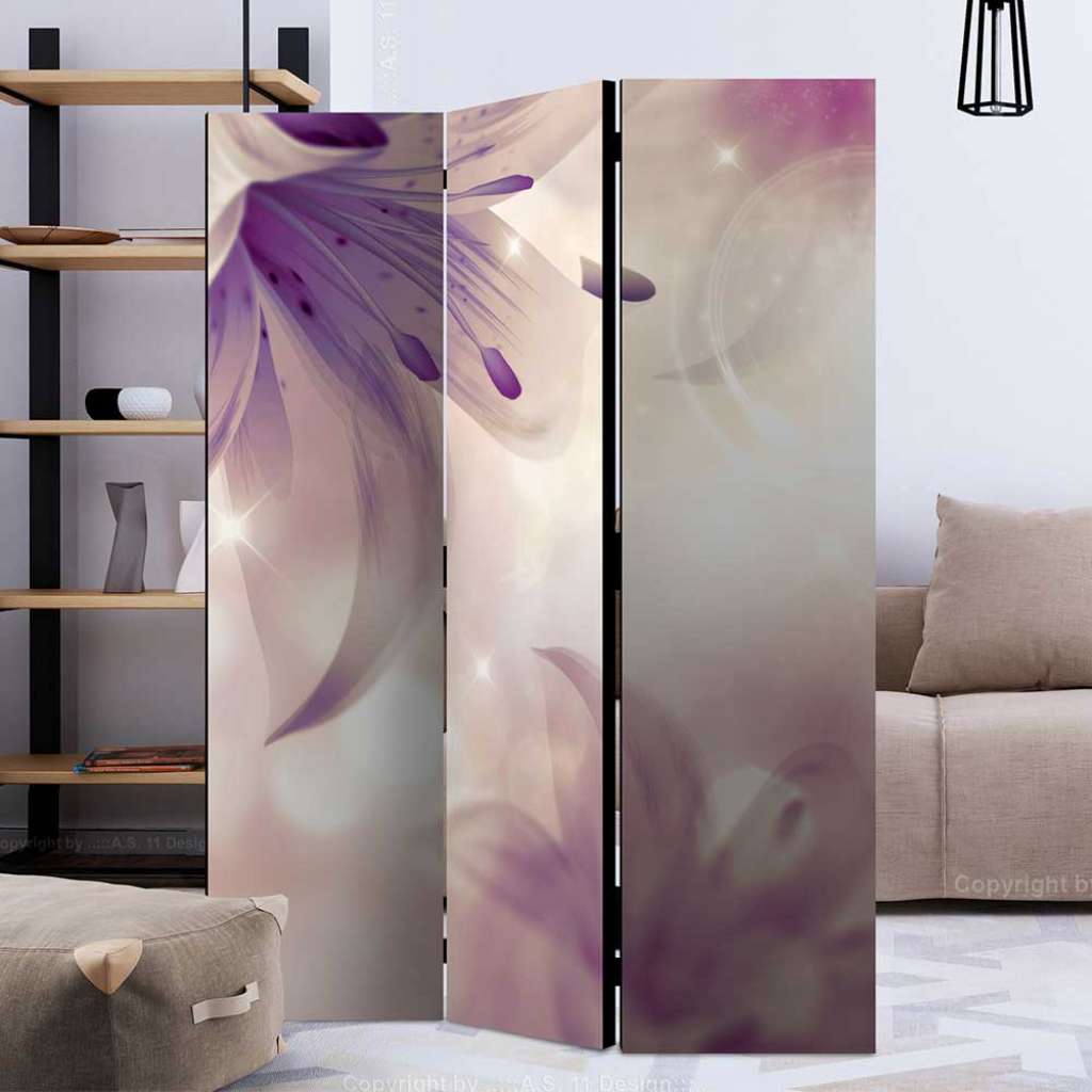 Paravent in Creme und Fliederfarben Lilien Motiv