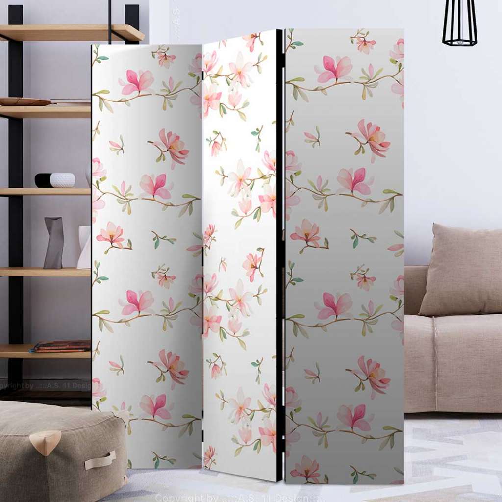 Paravent in Weiß und Rosa Blumen Tapetenmuster