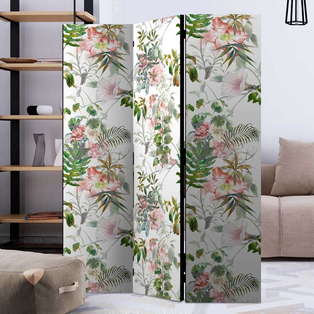 Bunter Paravent mit Leinwand Füllung Blumen Motiv