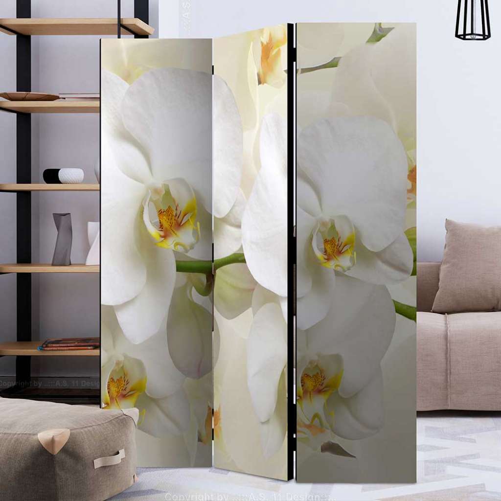 Spanische Wand mit Orchideen Motiv Weiß und Gelb