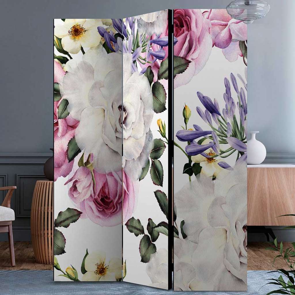 Paravent Umkleide in Pastell Bunt Rosen Motiv
