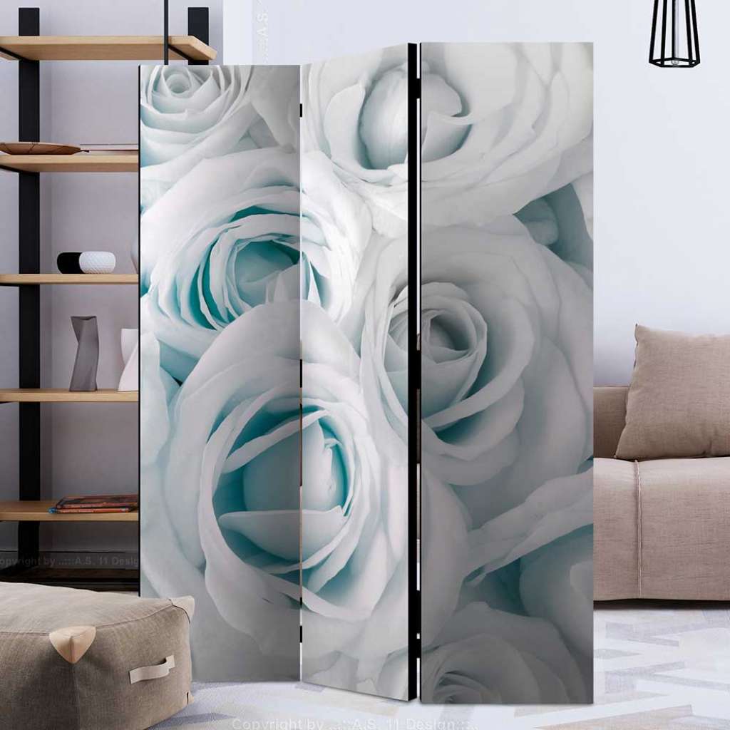 Spanische Wand in Weiß und Hellblau Rosen Motiv