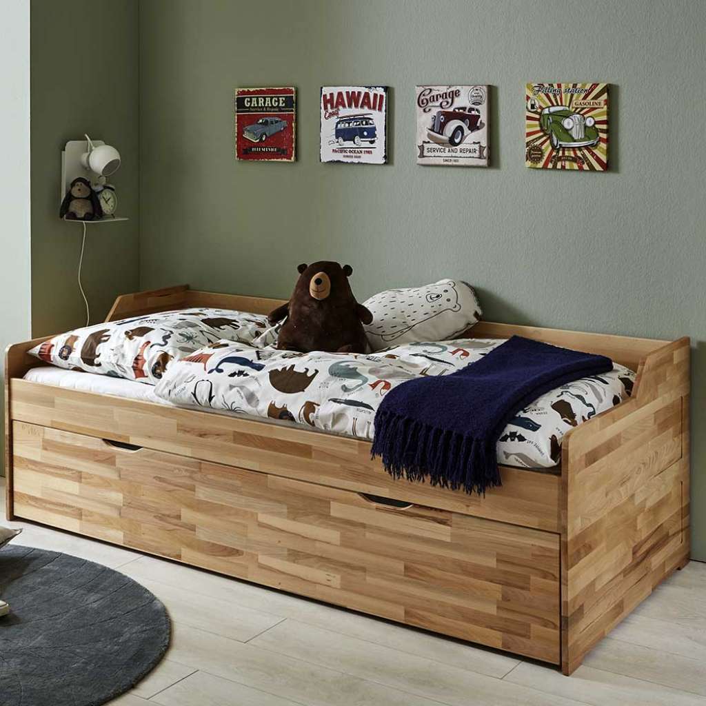 Holz Kojenbett aus Buche lackiert Rollrost und Bettkasten