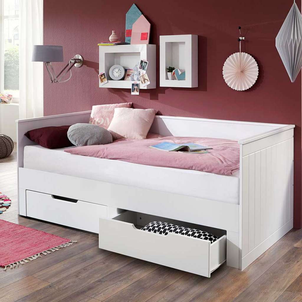 Multifunktionsbetten im Skandi Design Weiß ausziehbar