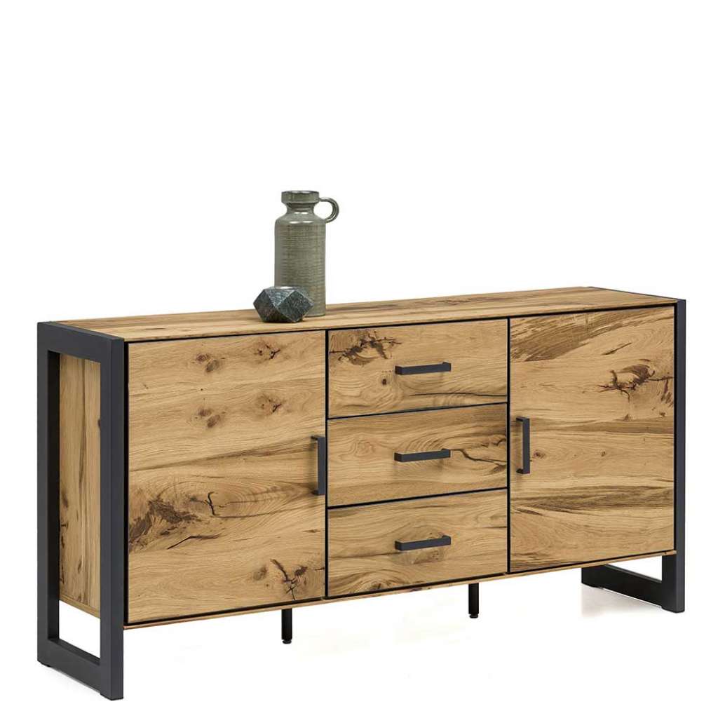 Esszimmersideboard in Eichefarben und Dunkelgrau Furnier Oberfläche Alteiche