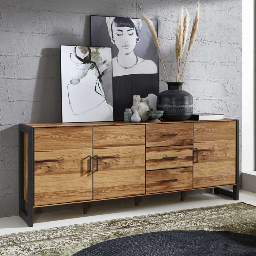 Großes Sideboard mit Alteiche furniert Bügelgestell aus Metall