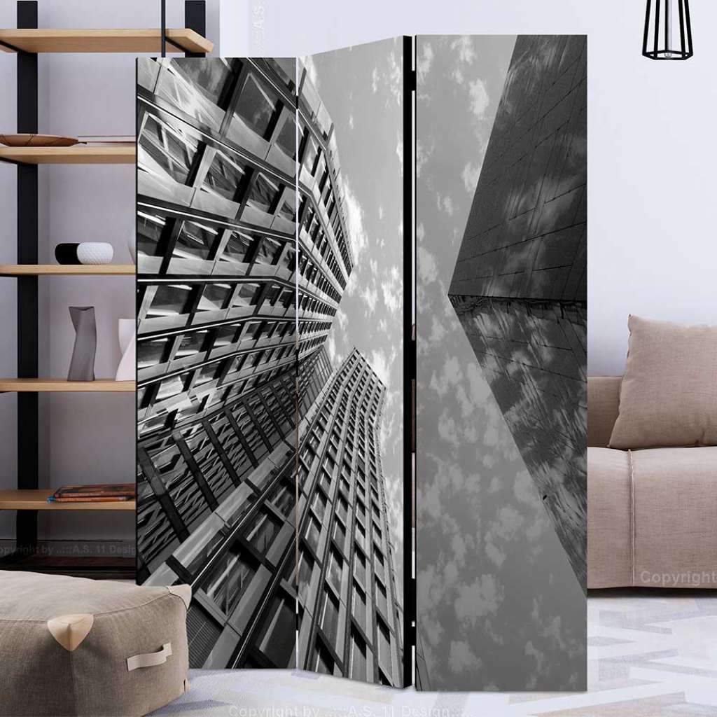 3D Paravent in Grautönen Architektur Motiv Hochhaus