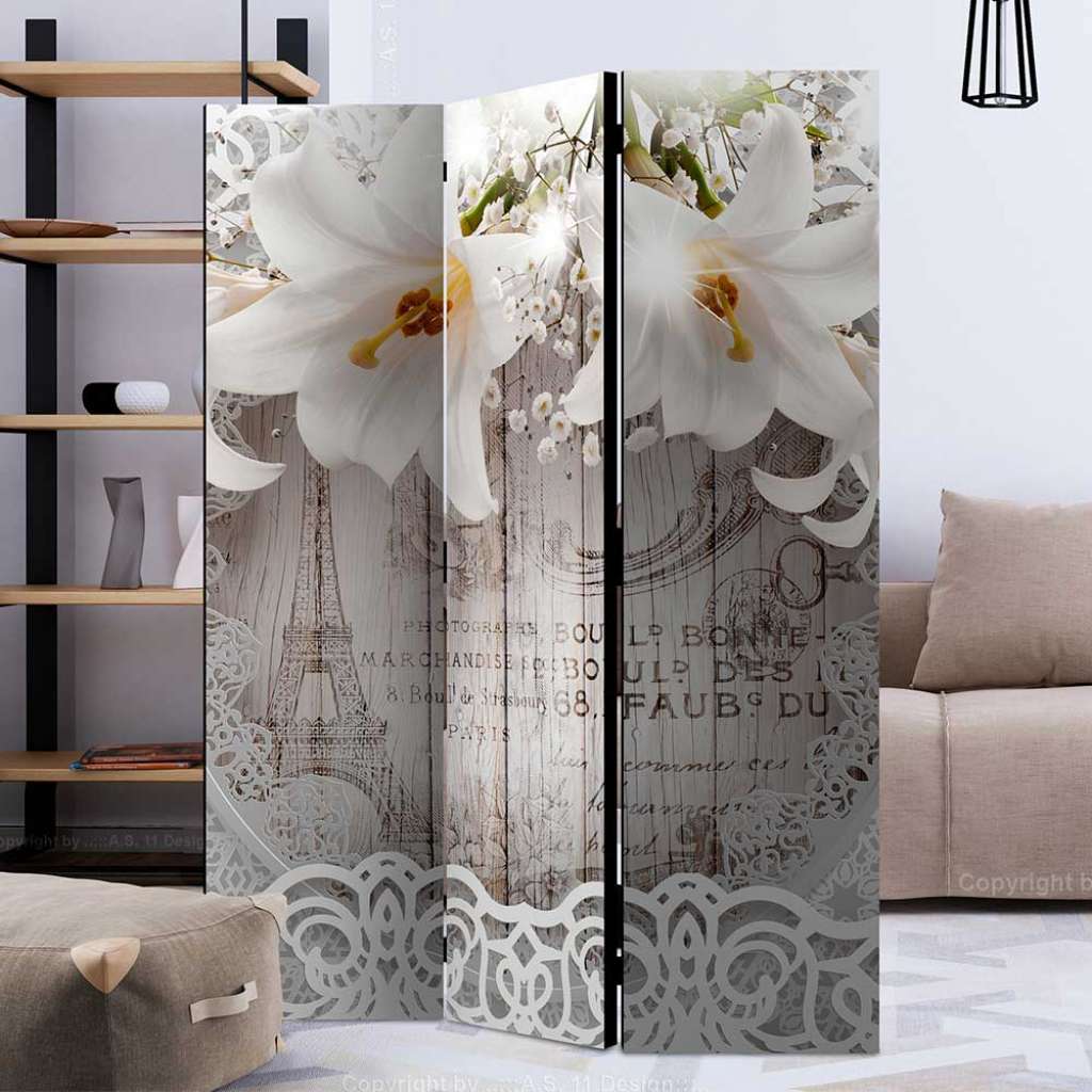 Paravent Umkleide im Vintage Look Lilien Motiv