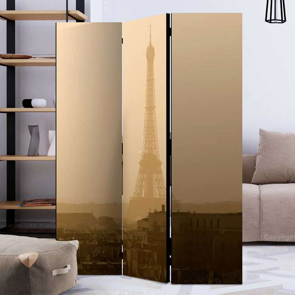 Spanische Wand in Braun und Beige Motiv EIFFELTURM im Dunst