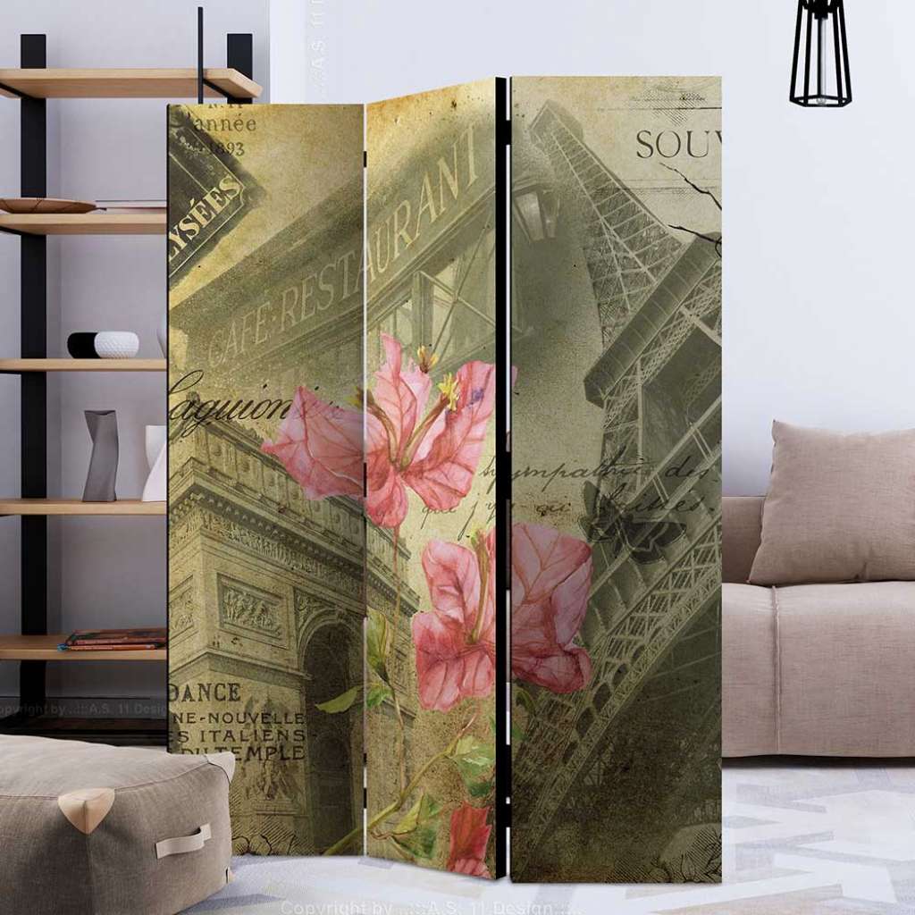 Vintage Paravent in Bunt PARIS Motiv und Blumen