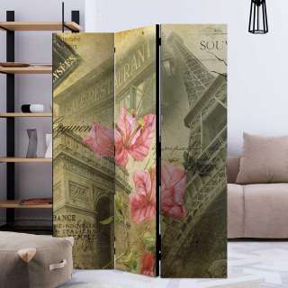 Vintage Paravent in Bunt PARIS Motiv und Blumen