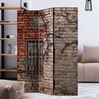 Paravent hoch mit Ziegelstein Mauer Motiv Leinwand und Fichte