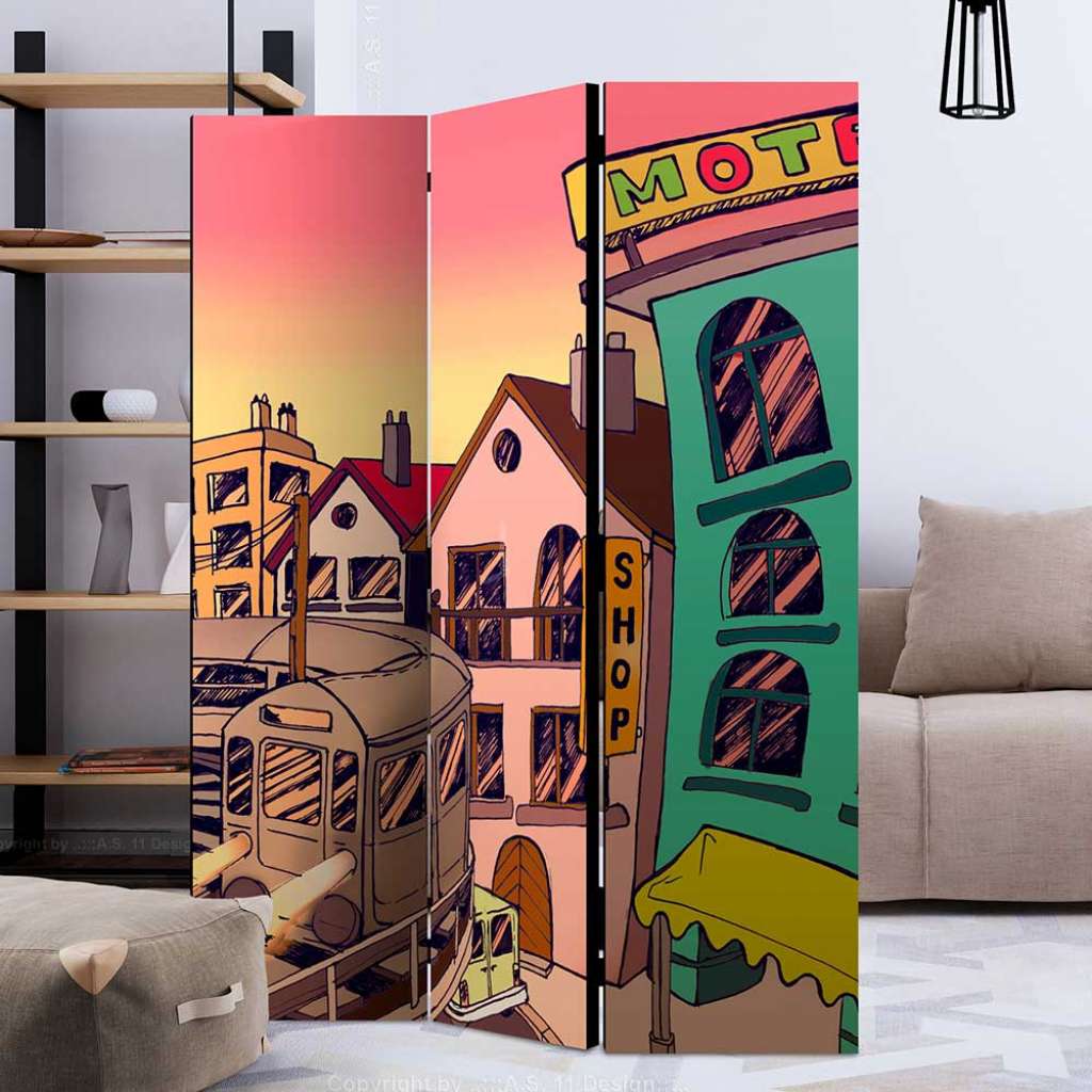 Teenager Paravent in Bunt Comic Motiv Stadt