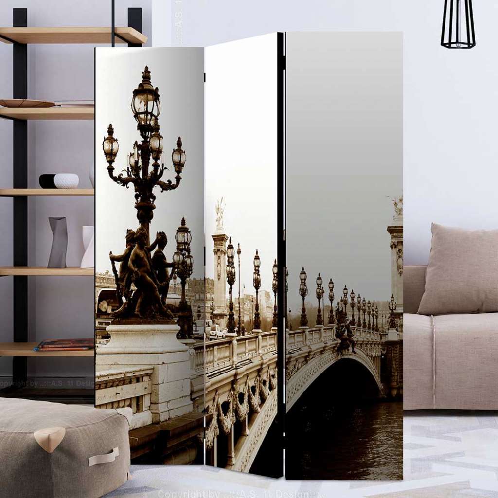 Trennwand Esszimmer mit PARIS Motiv Brücke Creme und Schwarz