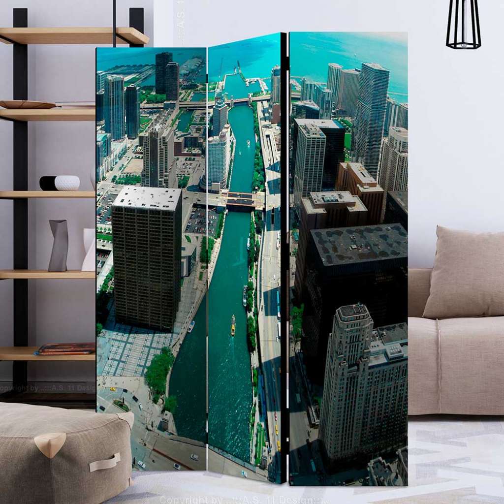 Trennwand Sichtschutz in Blau und Grau Stadt Motiv Amerika