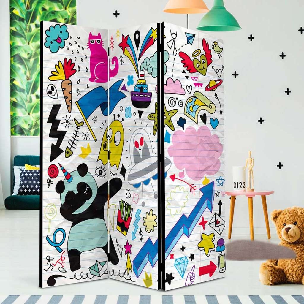 Kinderzimmer Paravent in Bunt Comic Motiv