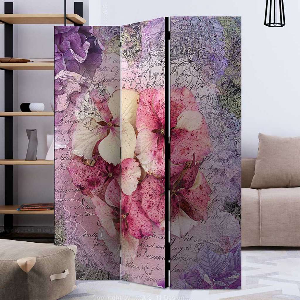 Spanische Wand in Lila und Rosa Hortensien Motiv