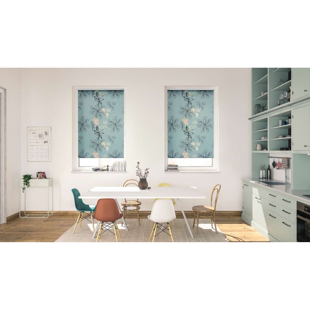 home24 Klemmfix Verdunklungsrollo Aqua Floral