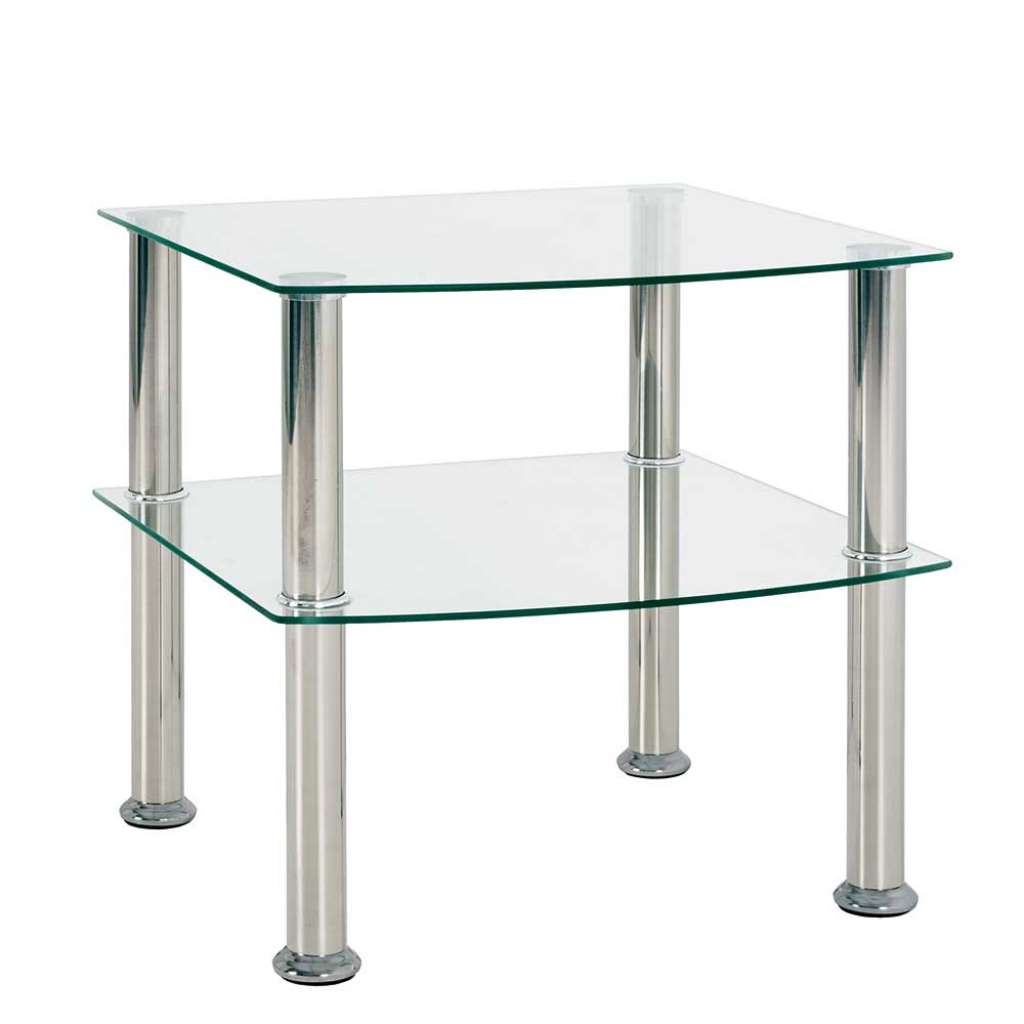 Beistelltisch Sofa aus Sicherheitsglas und Edelstahl Vierfußgestell