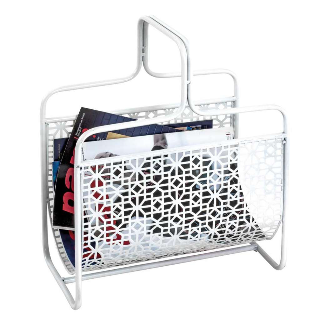Zeitschriftenständer modern in Weiß lackiert Metall