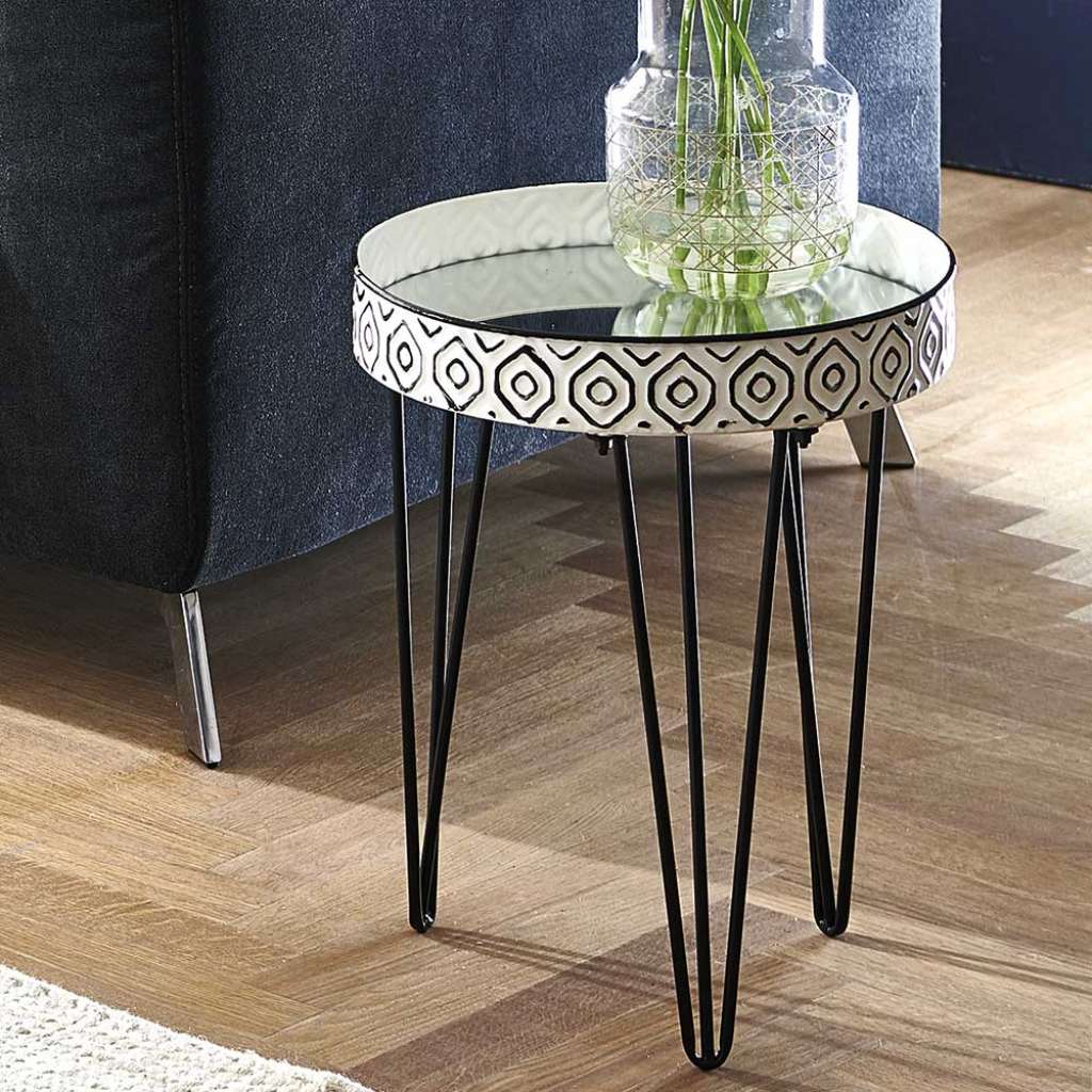 Design Zustelltisch in Weiß und Schwarz Spiegelglasplatte