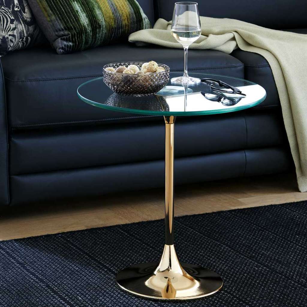 Glas Tisch in Goldfarben runder Tischplatte
