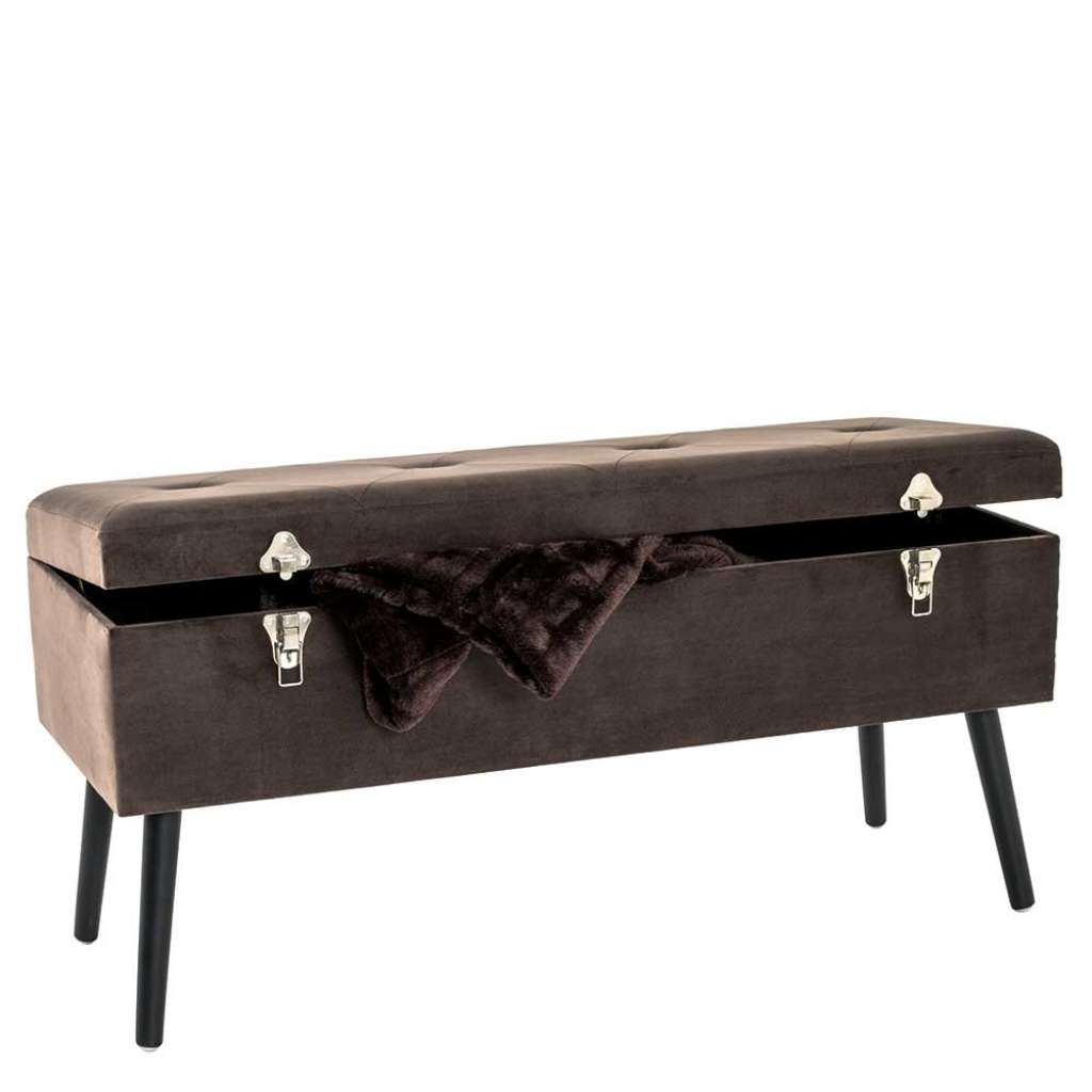 Sitztruhe mit Samtbezug in Taupe klappbarem Deckel