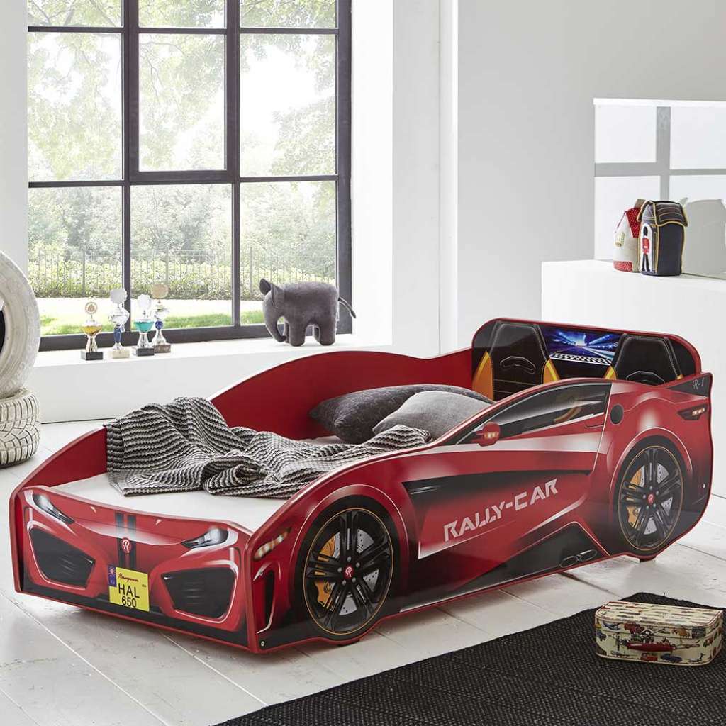 Rennwagenbett in Rot Schwarz mit Rollrost und Matratze