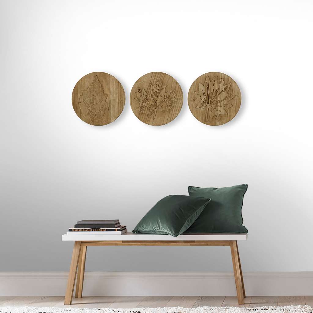 home24 Wanddekoration Wood Leaves (3-teilig)