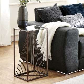 Sofa Beistelltisch mit Glasplatte Stahlgestell in Bronze